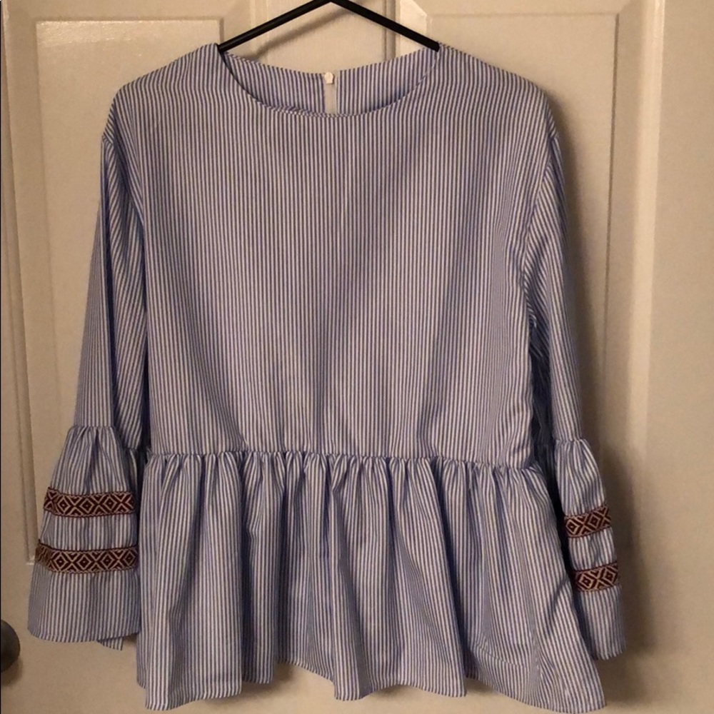 Blue and white striped clouds with detailed sleeve